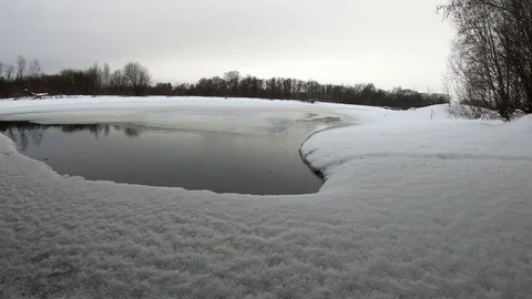 Melting ice on the river in winter. Ice is melting on the lake in winter. Stock Footage 102466490
