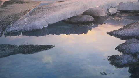 Melting ice on the shore of lake Stock Footage 150992007