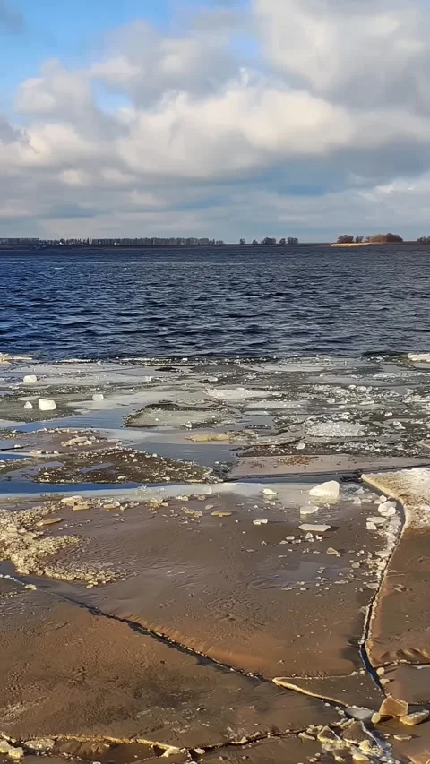 Melting ice. Spring ice drift on the river. Ice close-up. thaw. Melted ice floes Stock Footage 308304450