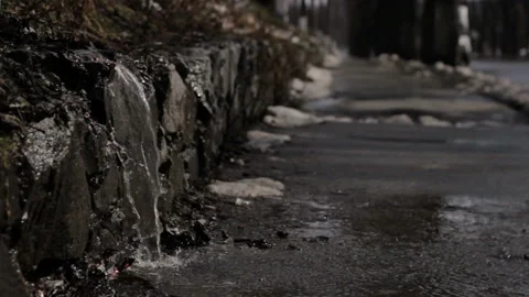 Melting Ice transforms into Water at walking road in Spring. Stock Footage 113359726