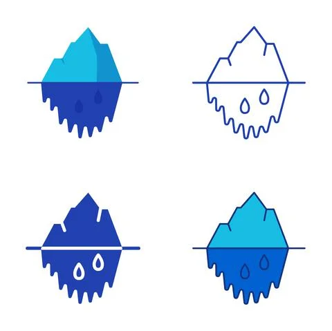 Melting iceberg icon set in flat and line style Stock Illustration