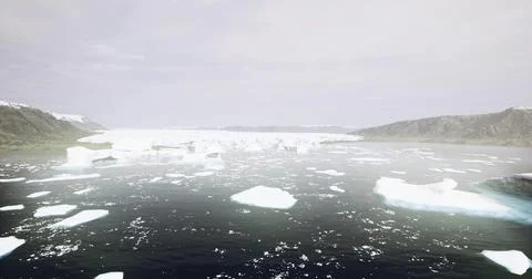 Melting icebergs float in chilly waters near glacier in Arctic region Stock Illustration