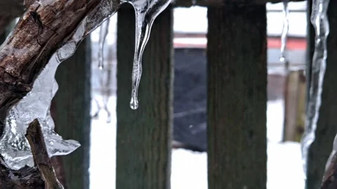 Melting Icicle Close Up with Falling Drops FullHD 60fps for Slow Motion Stock Footage 328408491
