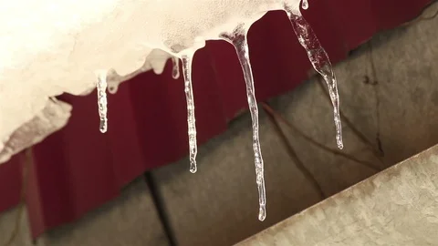 Melting icicles view Stock Footage 98274673