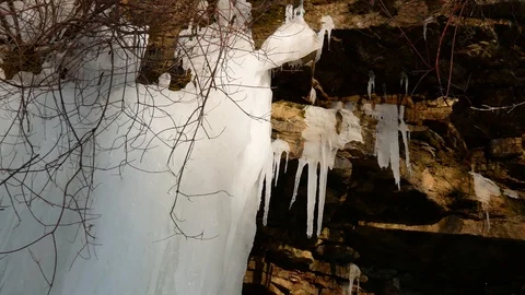 Melting Icicles - Wequiock Falls Stock Footage 100976751