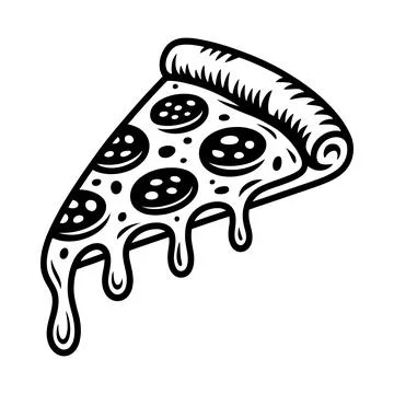 Melting Pepperoni Pizza Slice Line Art Fast Food Illustration Stock Illustration