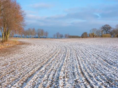The melting of the snow on the fields in early spring. White nature backgroun Stock Photos