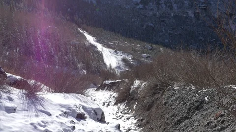 Melting snow in the mountains Видео 91265855