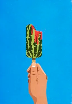 Melting watermelon popsicle Stock Illustration