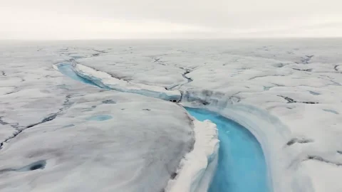Meltwater River Flowing Through Arctic Glacier Ice Aerial Drone Shot 4k Stock Footage 338263680