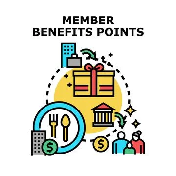 Member benefits points gaining loyalty rewards program Stock Illustration