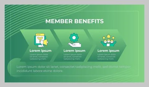 Member benefits presentation slide template Stock Illustration