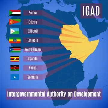 Member countries of the Intergovernmental Authority on Development. Vector ma 스톡 일러스트