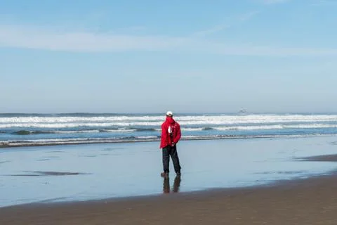 A member of Haystack Rock Awareness Programs with his signature red sweatshirt Stock Photos
