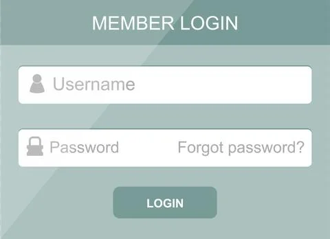 Member Login interface design with username and password fields for secure .. Stock Illustration