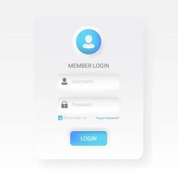 Member login menu in neomorphic or Neomorphism style, modern 2020 minimalistic Stock Illustration
