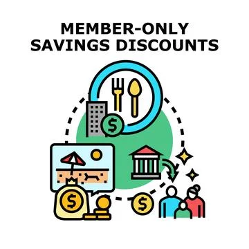 Member only savings discounts program offering exclusive benefits Stock Illustration