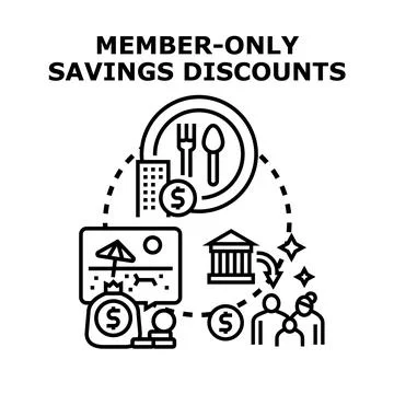 Member only savings discounts program offering exclusive benefits Stock Illustration
