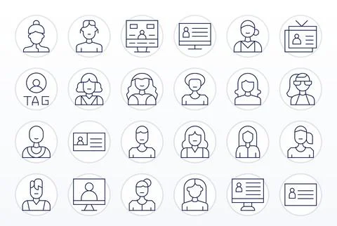 Member Profile Digital Vector Pack containing 24 Display Perfect Thin Line .. Stock Illustration