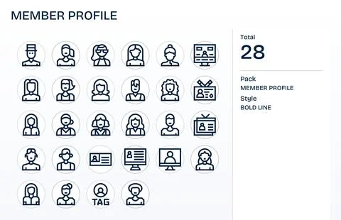 Member Profile Vector Icon Repository containing 28 Bold Line 128x128 Displ.. Illustrazione stock