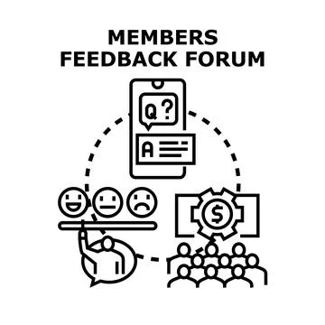 Members giving feedback and asking questions in forum 库存插图