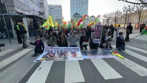 Members of Kurdish community protest in Antwerp after knife attack, ANTWERP, BE  Stock Footage 327548811