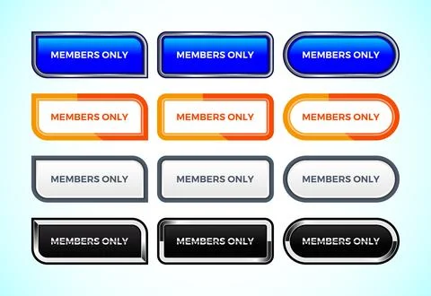 Members only button set of different shapes and colors. Suitable for mobile.. Stockillustratie