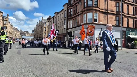 Members of thee Orange Order parading in Saltmarket, Glasgow Stock Footage 278741502