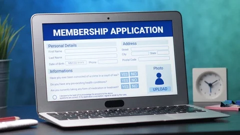 Membership Application Form on a Laptop Computer Screen Stock Footage 106407890