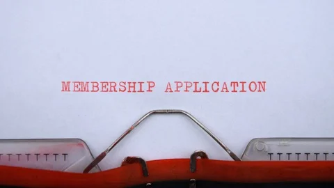Membership application - phrase printed on an old typewriter in red letters Video stock 128399776