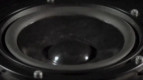 Membrane of a speaker vibrating in slow motion close up Stock Footage 81817132