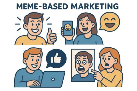Meme based marketing strategy engaging social media audience with humor Stock Illustration