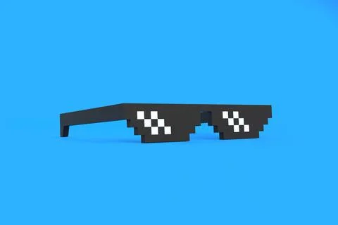 Meme pixel glasses on a blue background. Front view of pixel art glasses Illustrazione stock