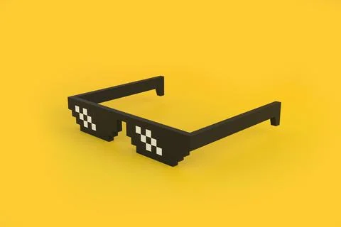 Meme pixel glasses on a yellow background. Front view of pixel art glasses Stock Illustration
