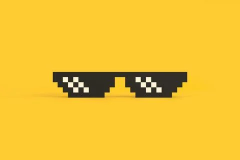 Meme pixel glasses on a yellow background. Front view of pixel art glasses Stock Illustration