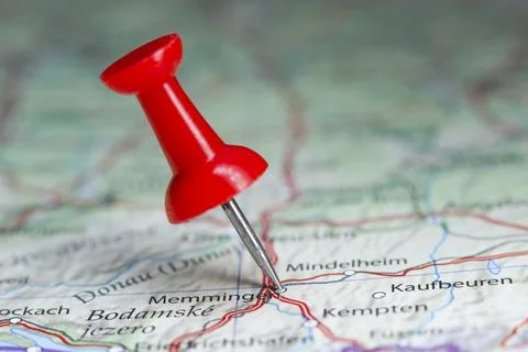 Memmingen pin on map of Germany Foto stock