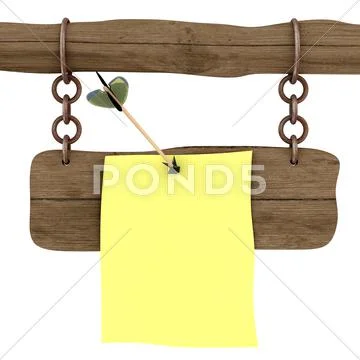 Memo attached to a board an arrow. 3D image. Stock Illustration