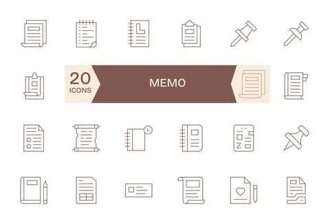 Memo Digital Vector Pack containing 24 Pixel Aligned Thin Line Retina Ready.. Stock Illustration