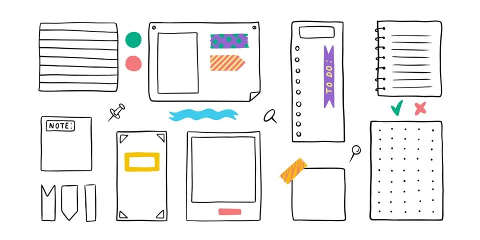 Memo hand draw pad sheets for note. Paper, line, book, pencil. Vector background Stock Illustration
