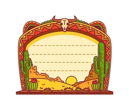 Memo note frame, kids paper sticker, Mexican theme Stock Illustration
