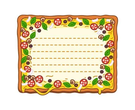 Memo note with pizza frame, kids message sticker Stock Illustration