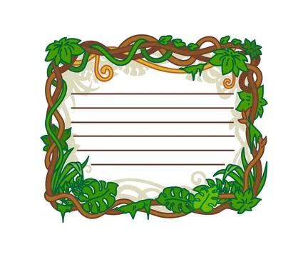Memo note sticker, rainforest jungle liana frame Stock Illustration