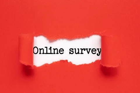 Memo note written with text online survey on red background. Business Concept Stock Photos