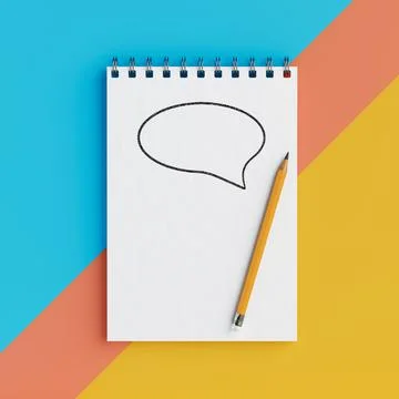 Memo Notepad with Speech Bubble and Pencil. 3d Rendering Stock Illustration