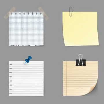 Memo notes icons. Set of yellow sticky. Post it note isolated on background.  Stock Illustration