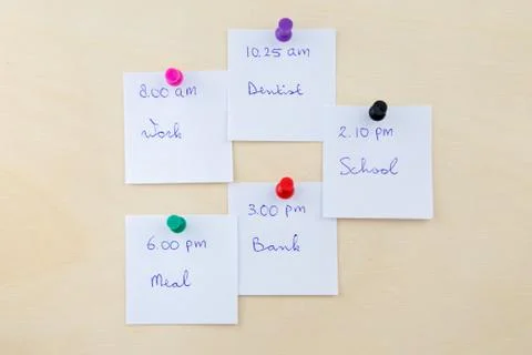 Memo notes on pin-up board Stock Photos