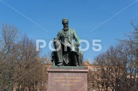 Memorable monument to the famous composer Rimsky-Korsakov in the park near th Stock Photos