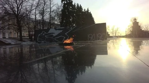 A memorial complex of eternal fire in honor of the inhabitants Stock Footage 73738056