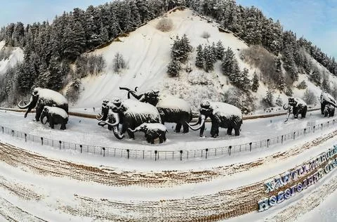 Memorial complex in Ugra dedicated to the Herd of mammoths. Stock Photos
