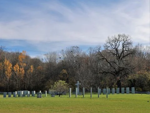 Memorial complex with war graves and tombstones Stock Photos
